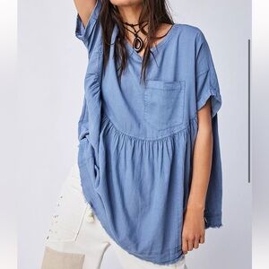 We The Free Moon City Oversized Denim Babydoll Top